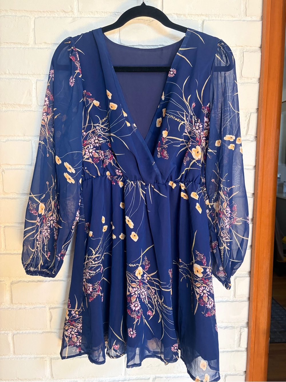 Navy floral wrap mini dress